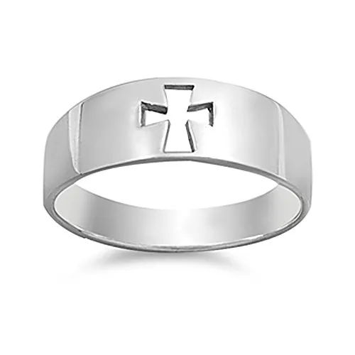 Sterling Silver Plain Cut Out Cross Ring 7mm Size 4-13 by DoubleAccent - Stylish & Durable