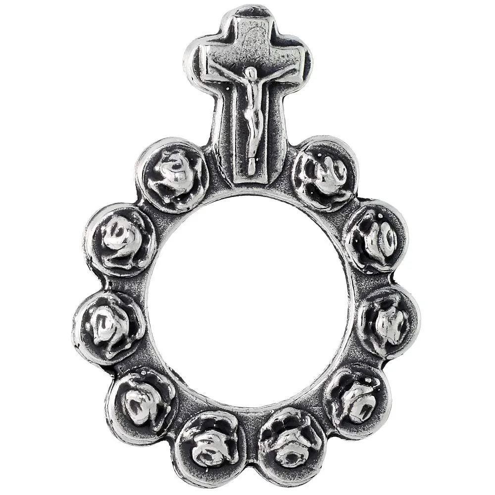 Sterling Silver Rosary Ring - 3 Styles, Single Decade, 37mm Round, Plain and Rosebud Beads