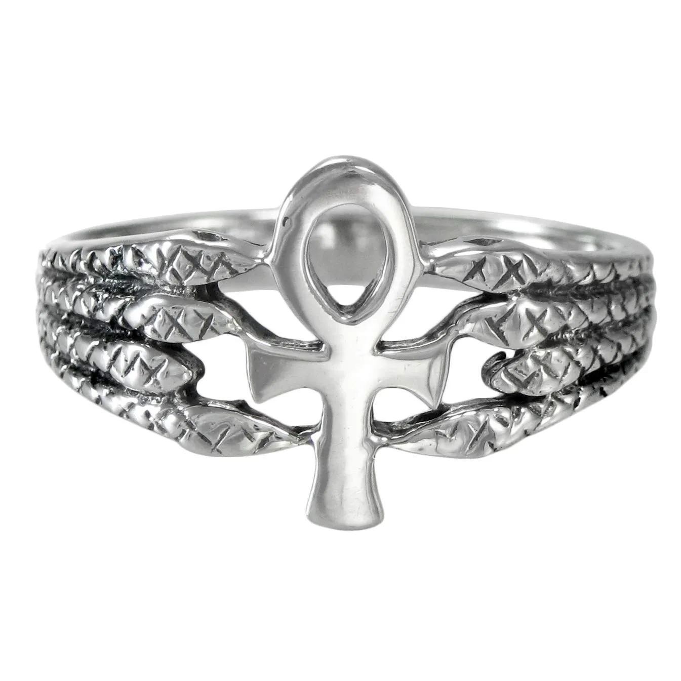 Sterling Silver Serpent Ankh Ring (Size 4-15) - Egyptian Symbol of Eternal Life by Moonlight Mysteries