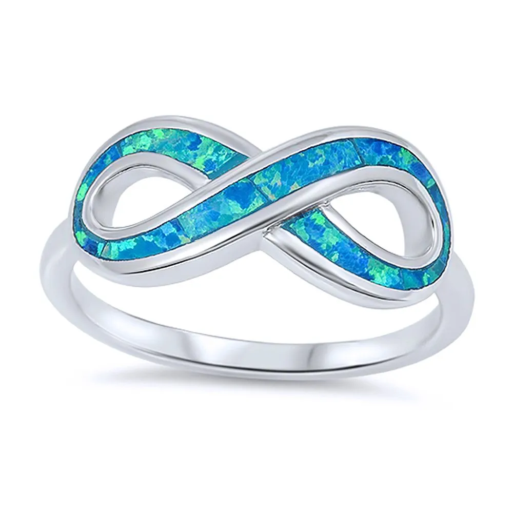 Sterling Silver Simulated Blue Opal Infinity Band Ladies Ring 9mm Size 5 to 10 by DoubleAccent