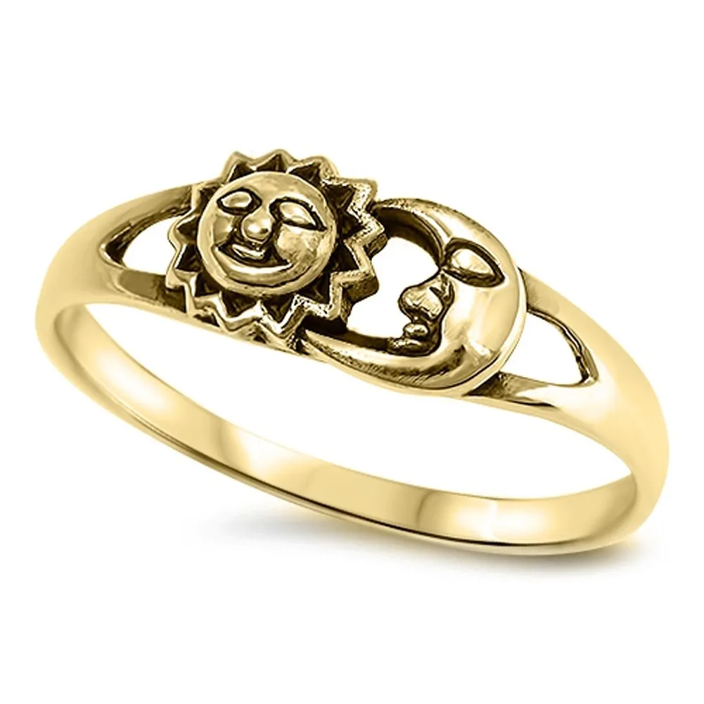 Sterling Silver Sun Moon Universe Ring in Multiple Colors - 925 Pure Silver Jewelry