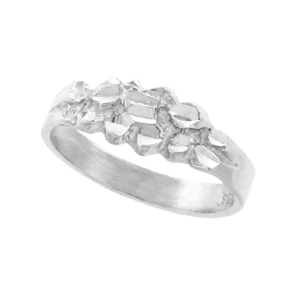 Sterling Silver Thin Nugget Ring with Diamond Cut Finish, 1/4 inch Wide, Sizes 6 to 10