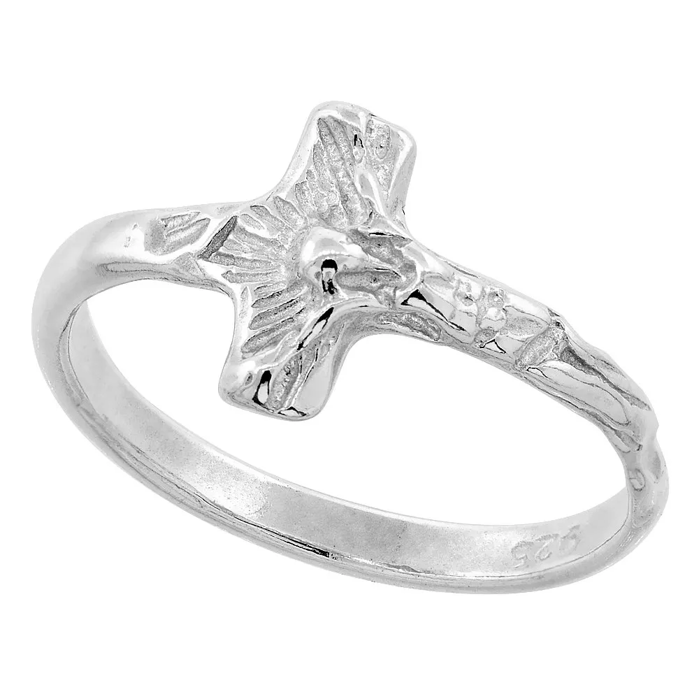 Sterling Silver Tiny Crucifix Ring 3/8 inch wide sizes 6-9 - Attractive Dainty Women's Jewelry