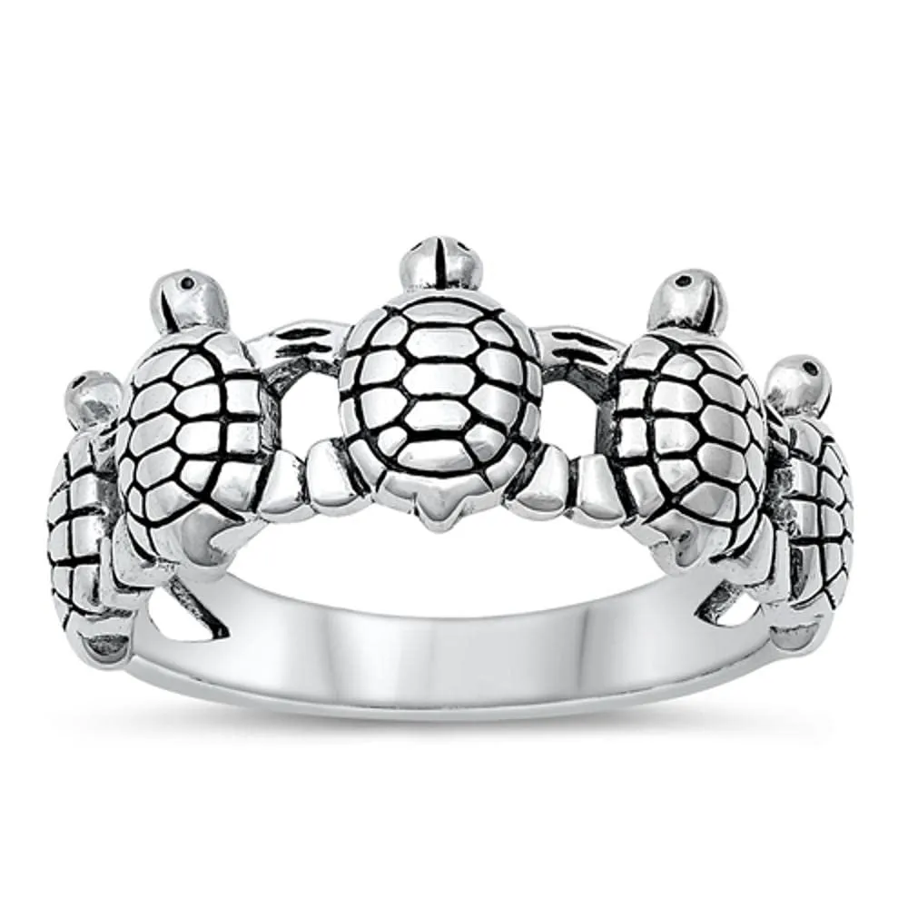 Sterling Silver Turtle Family Ring for Women, Polished 925 Band, Sizes 4-12, Quality Assurance