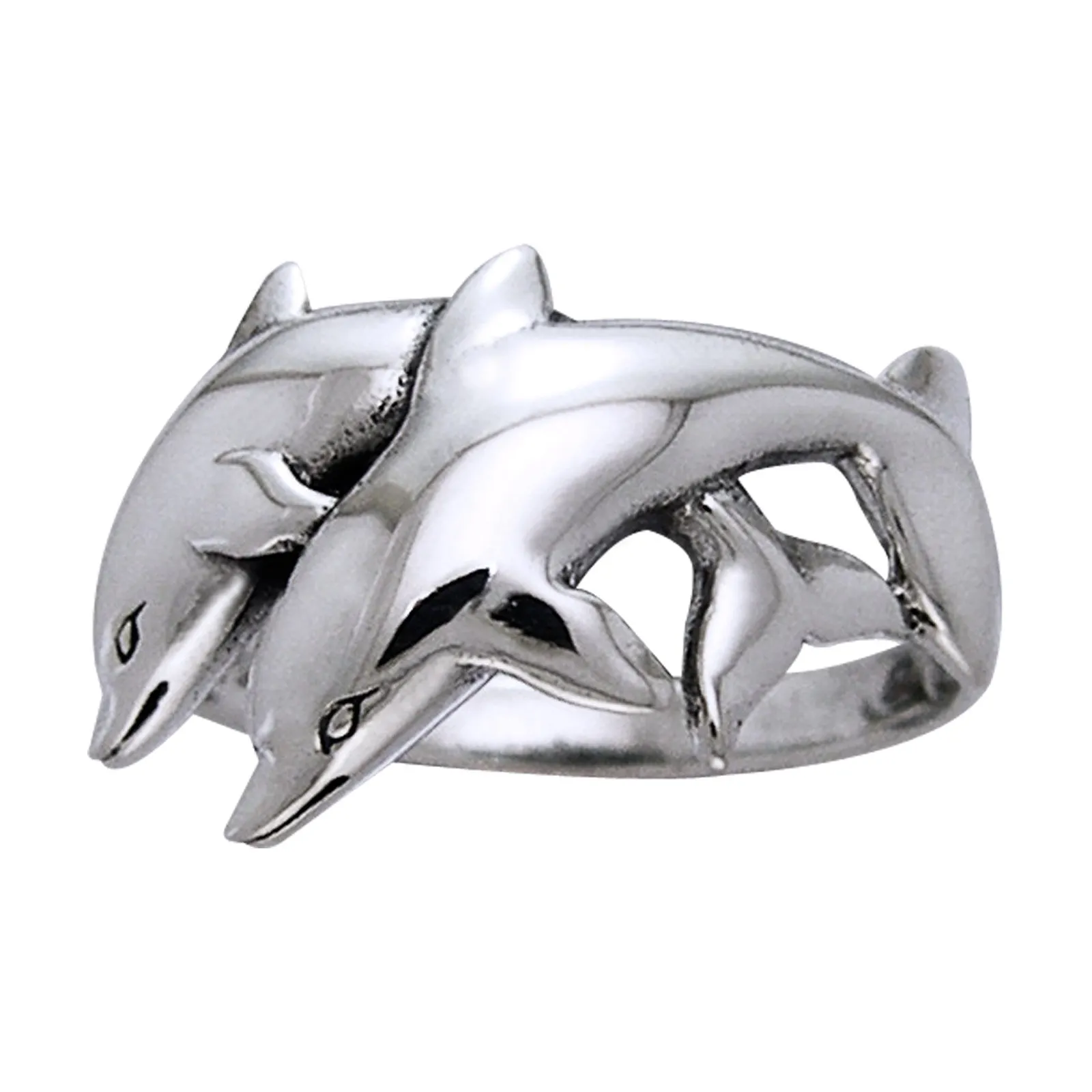 Sterling Silver Twin Dolphins Ocean Ring - Sizes 4-14, Nautical Design, Nickel Free 925 Silver