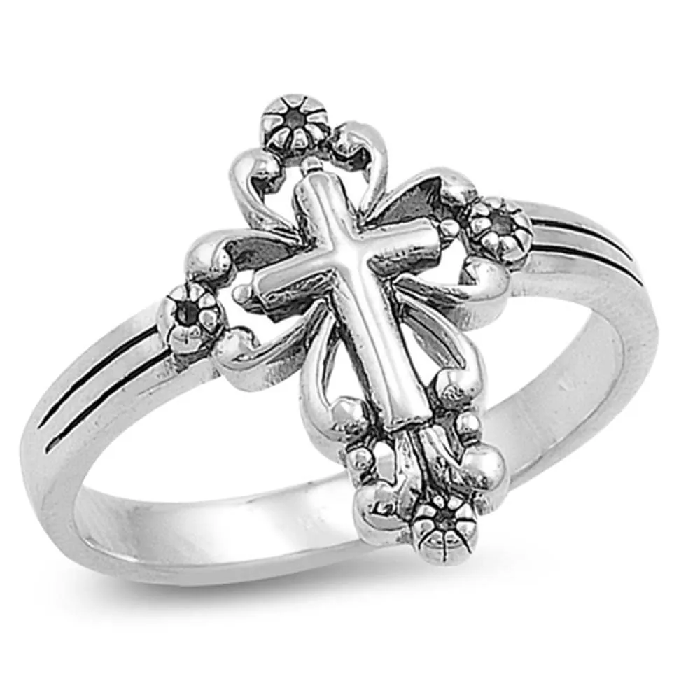 Sterling Silver Victorian Style Cross Ring - Choose Your Color, 925 Pure Silver, Quality Assurance