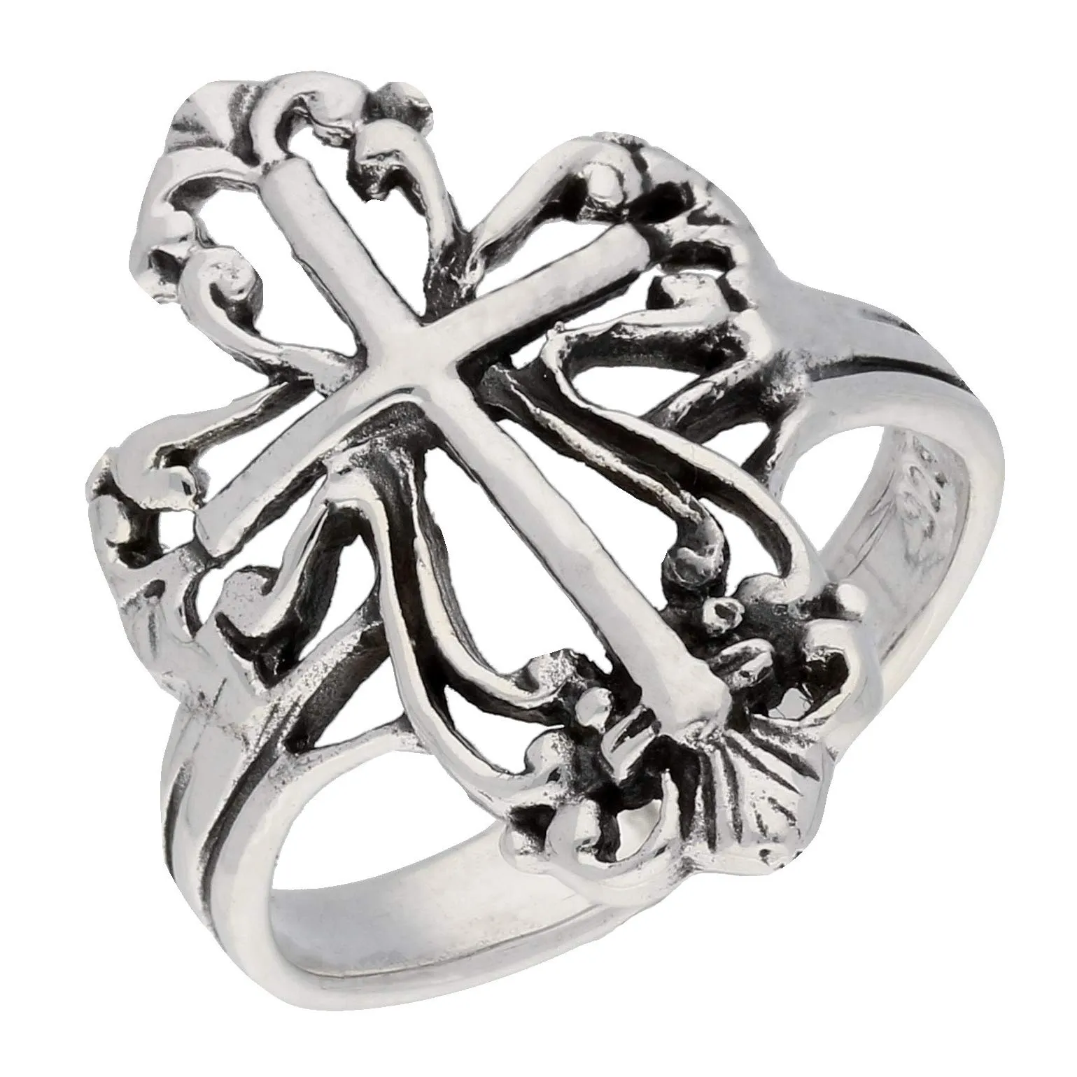 Sterling Silver Victorian Style Open Cross Ring - Sizes 4-10, Vintage Design, .925 Marked