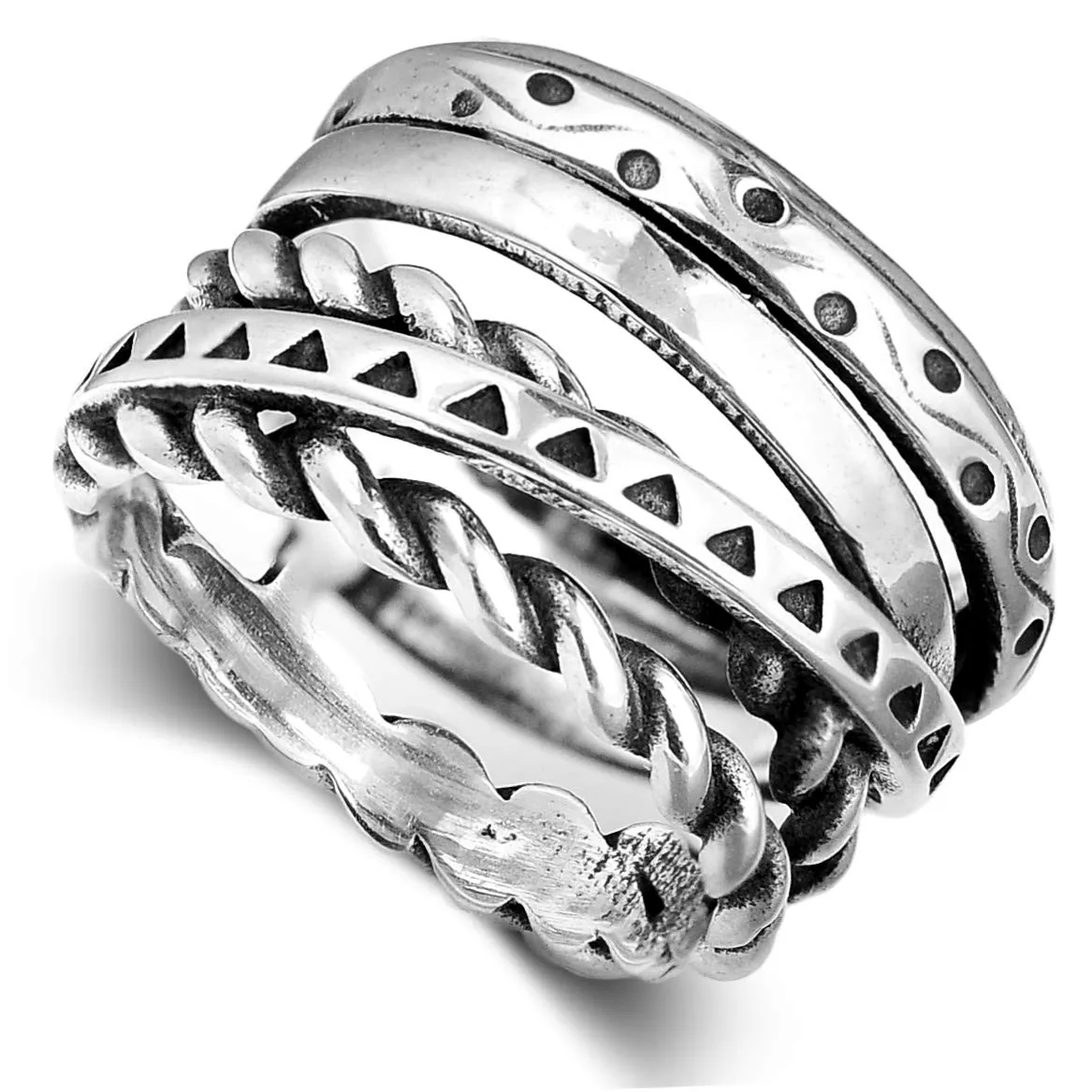 Sterling Silver Wide Band Ring for Women - Boho Engraved Statement Jewelry