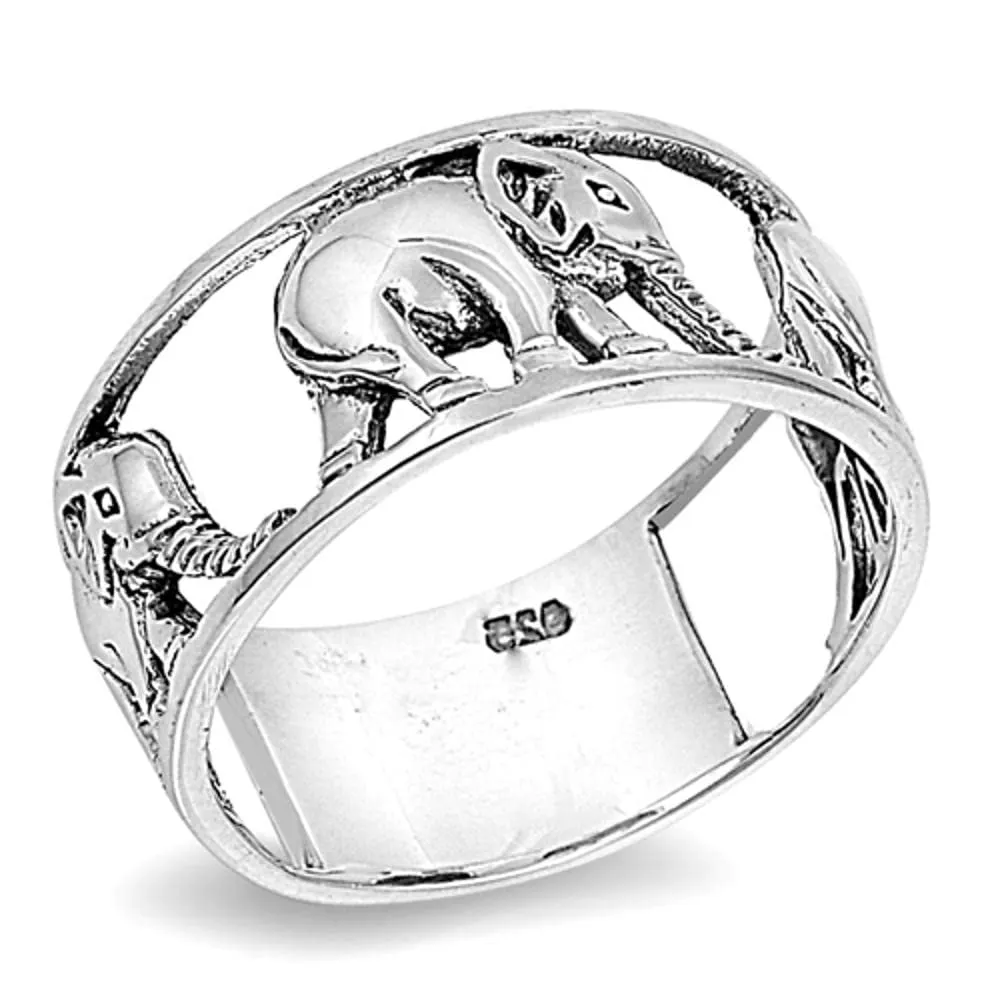 Sterling Silver Women's Elephant Ring 925 Wide Band 10mm Sizes 5-12 - Quality and Durability