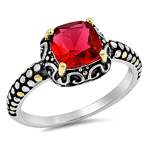 Sterling Silver Women's Gold-Tone Simulated Ruby Ring Unique Band Sizes 3-14 by Sac Silver