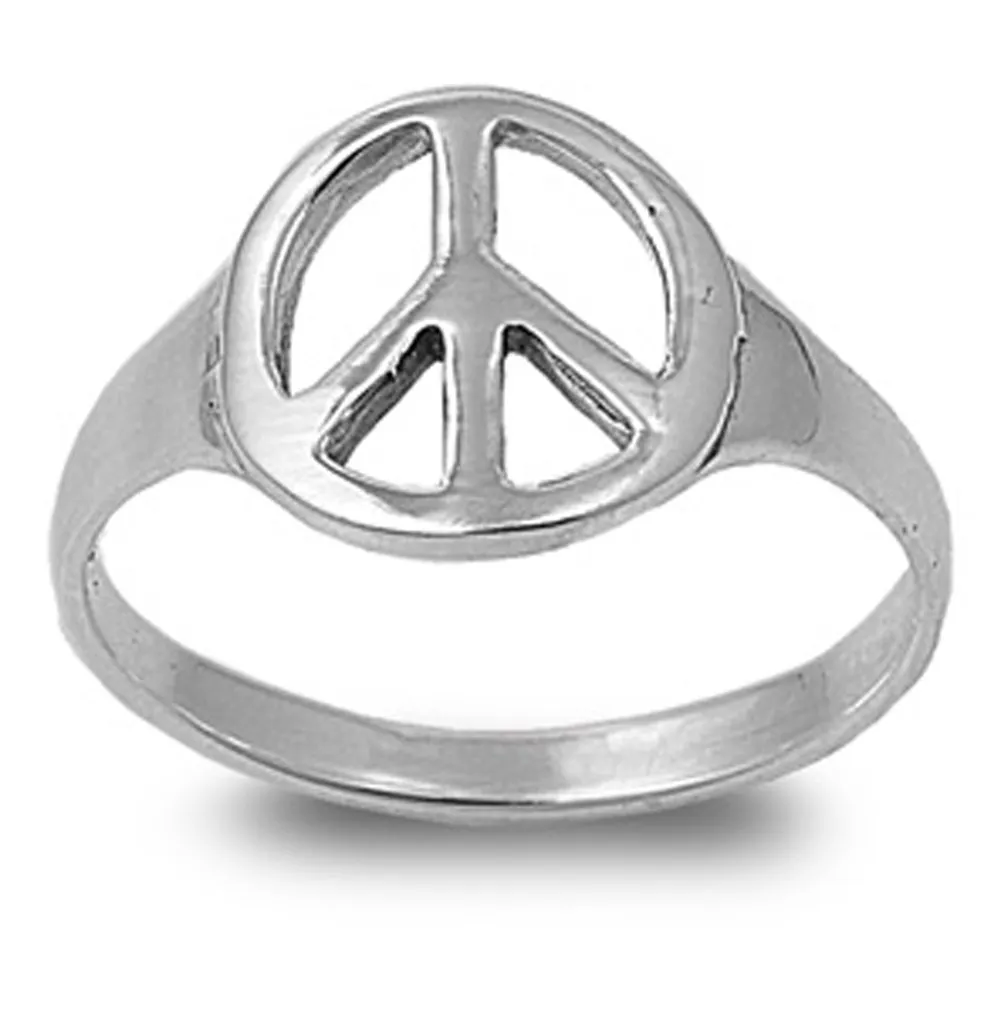 Sterling Silver Women's Peace Sign Ring, Love Polished 925 Band, 12mm, Sizes 4-10, Sac Silver