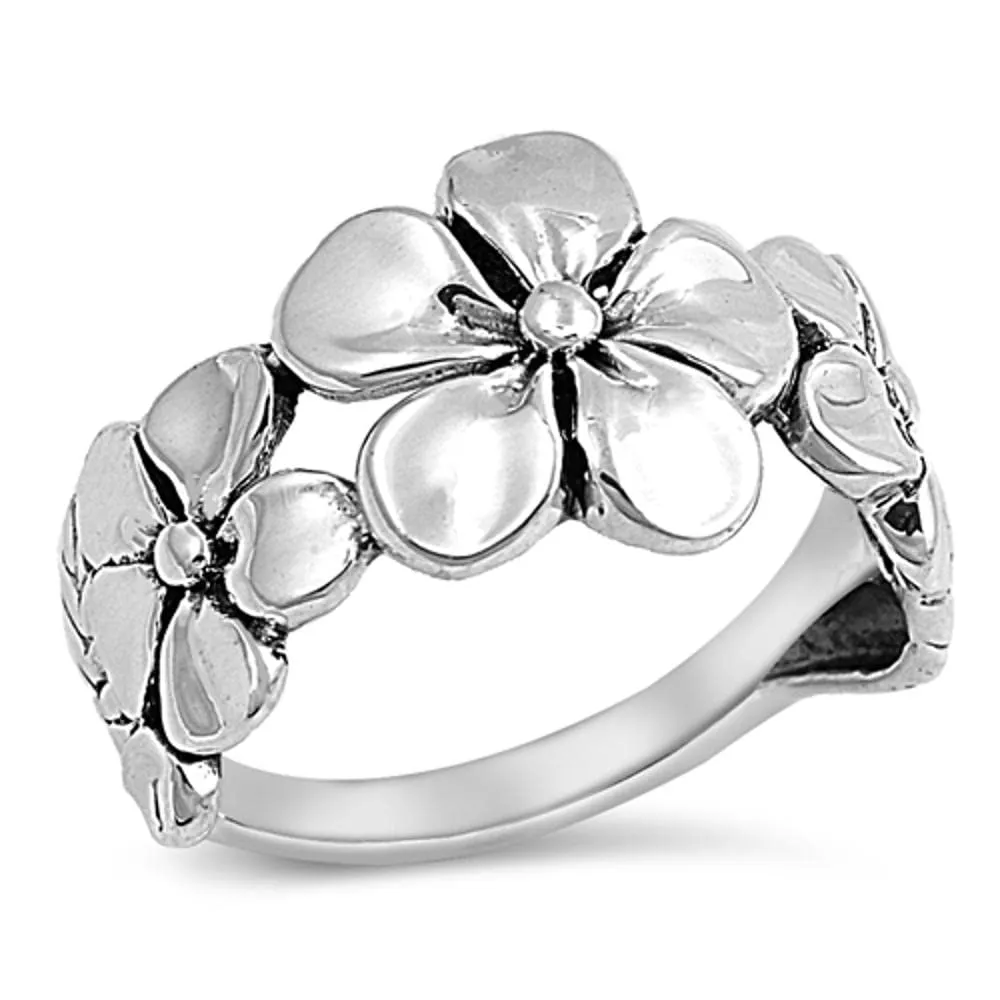 Sterling Silver Women's Plumeria Fashion Ring - 925 Band, Beautiful Design, Sizes 3-14