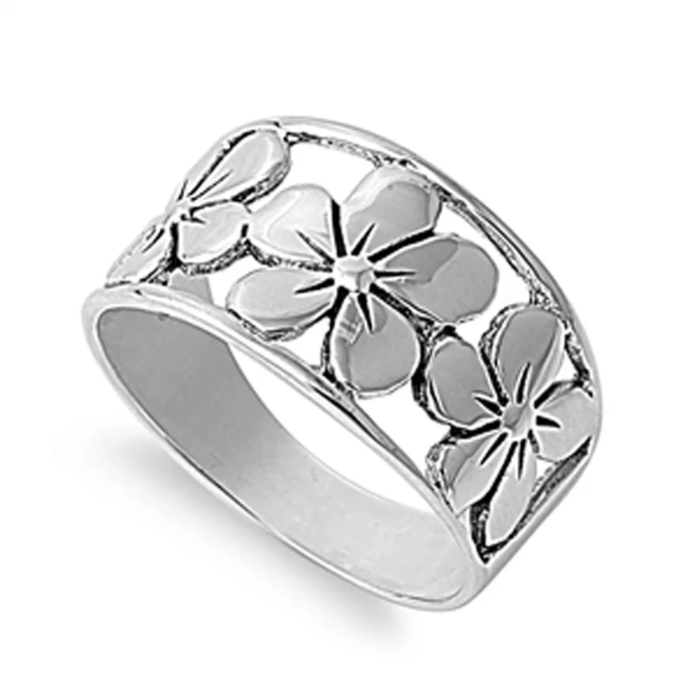 Sterling Silver Women's Plumeria Flower Ring Sizes 5-12 - Quality 925 Fashion Band by Sac Silver