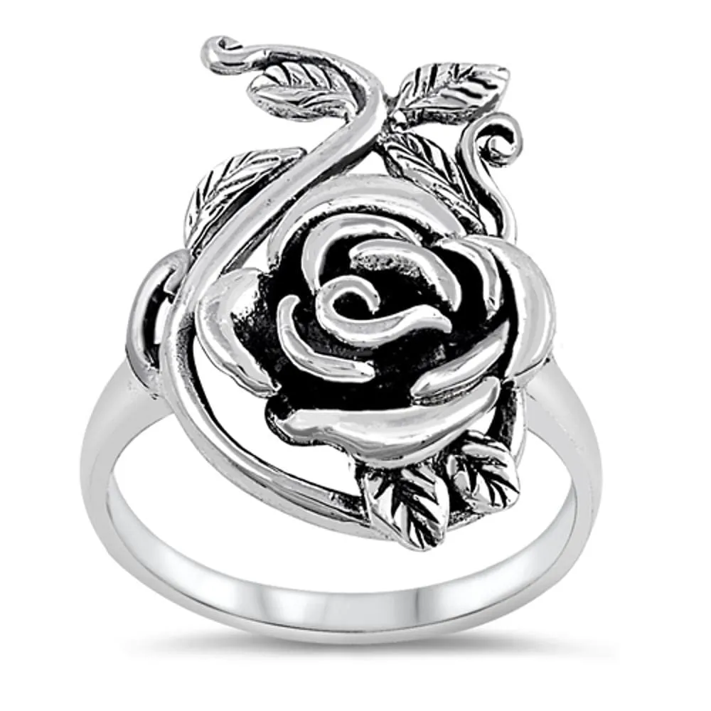 Sterling Silver Women's Rose Flower Fashion Ring - Polished 925 Band, Sizes 4-12, by Sac Silver