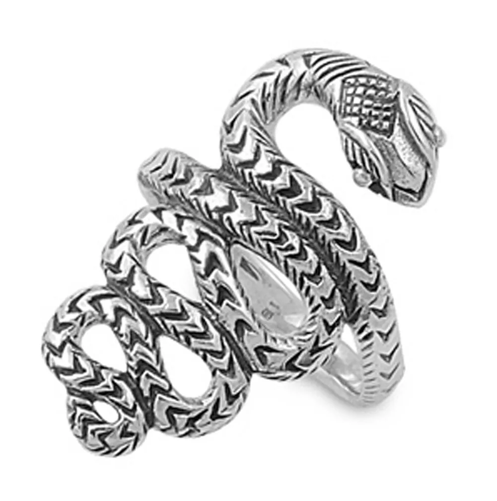 Sterling Silver Women's Tribal Snake Ring 925 Band 15mm Sizes 5-10 - Durable Quality Jewelry