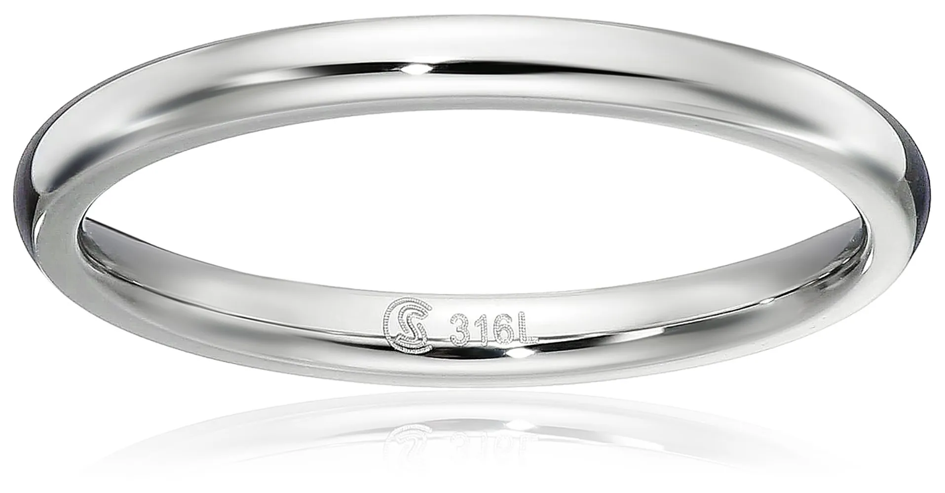 Surgical Stainless Steel 2mm Domed Wedding Band - Hypoallergenic Comfort-Fit Ring, Sizes 1-12