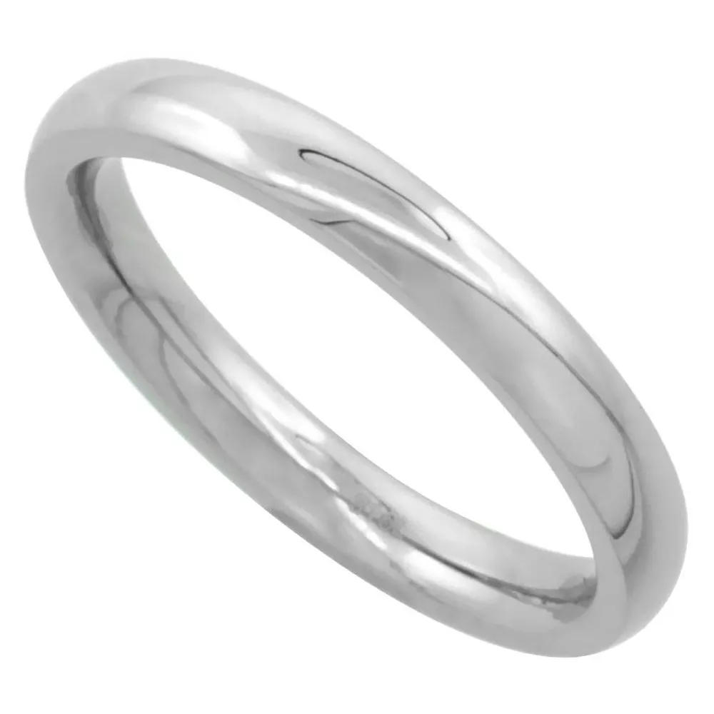 Surgical Steel 3mm Domed Wedding Band - Comfort-Fit High Polish Ring, Sizes 5-12