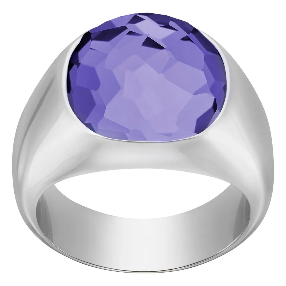 Swarovski Dot Purple Ring - Modern Rhodium-Plated with Fresh Purple Crystal - Trendy Everyday Wear