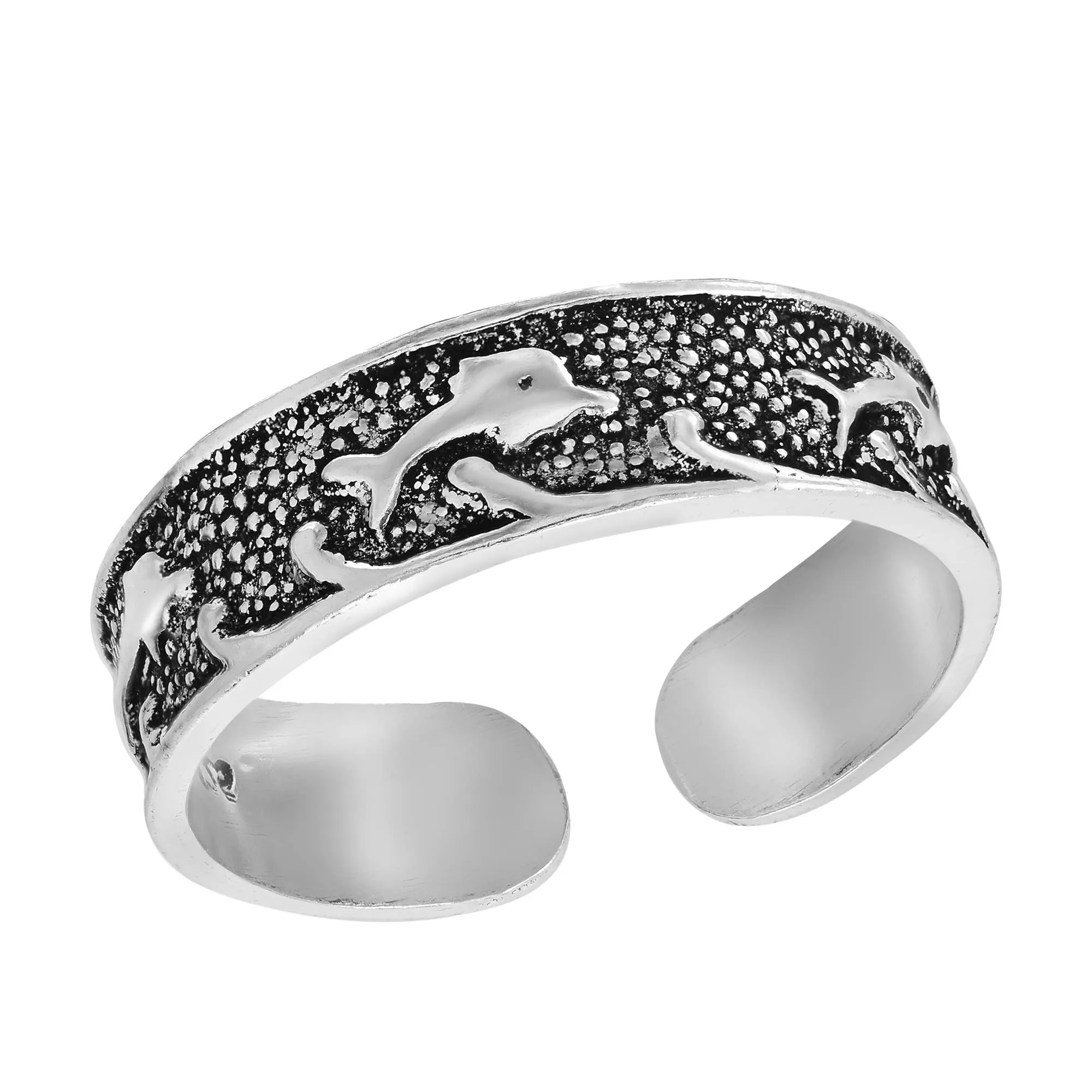 Swimming Playful Dolphin Pod .925 Sterling Silver Adjustable Toe Ring for Women