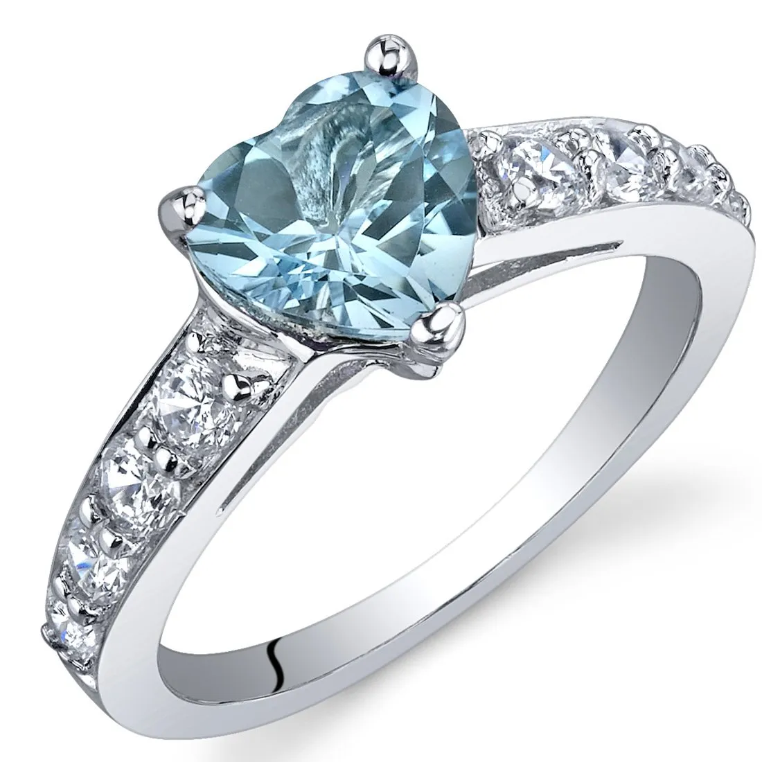 Swiss Blue Topaz Heart Promise Ring for Women - 925 Sterling Silver, 1.50 Carats, Sizes 5-9