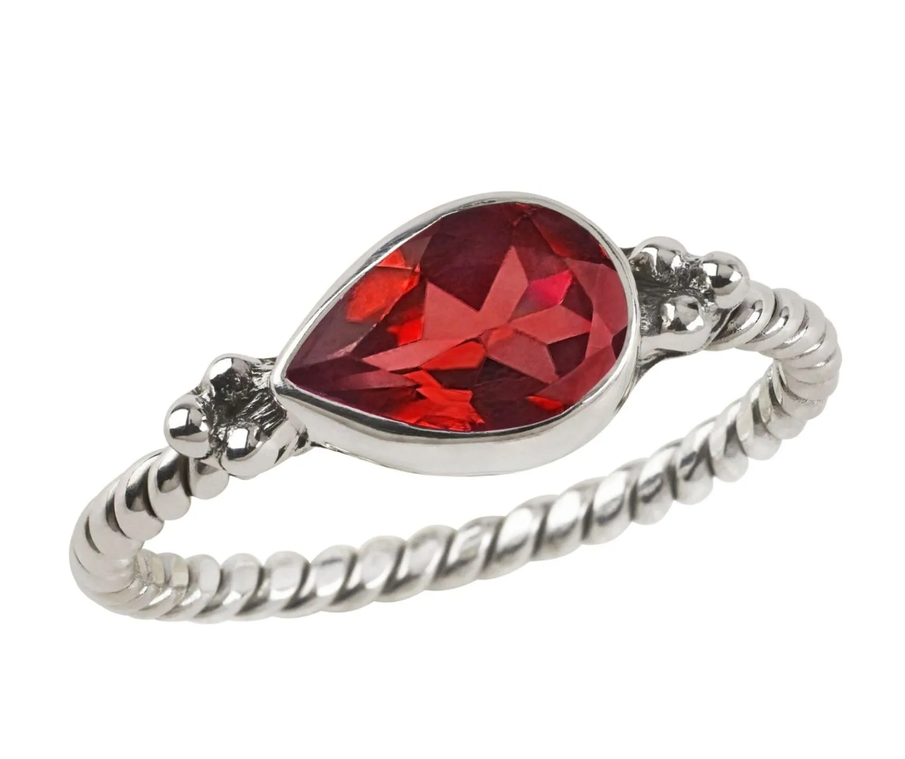 Teardrop Garnet Birthstone Ring, 925 Sterling Silver Twisted Rope Band, Elegant Women's Jewelry