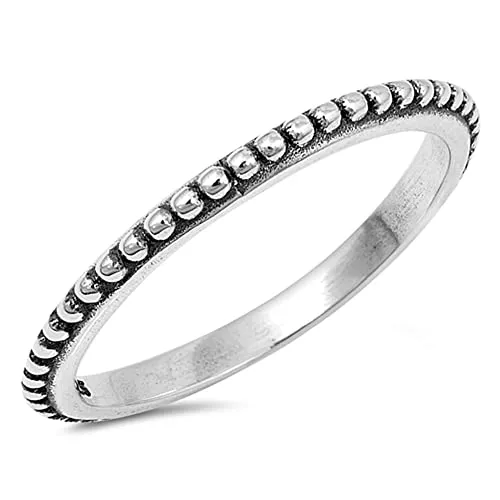 Thin Beaded Bali Stackable Ring in .925 Sterling Silver - Vintage Band Sizes 3-13 by Sac Silver