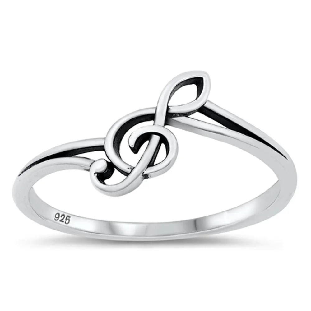 Treble G Clef Music Note Ring in .925 Sterling Silver, Sizes 4-10 - Cute and Durable Jewelry