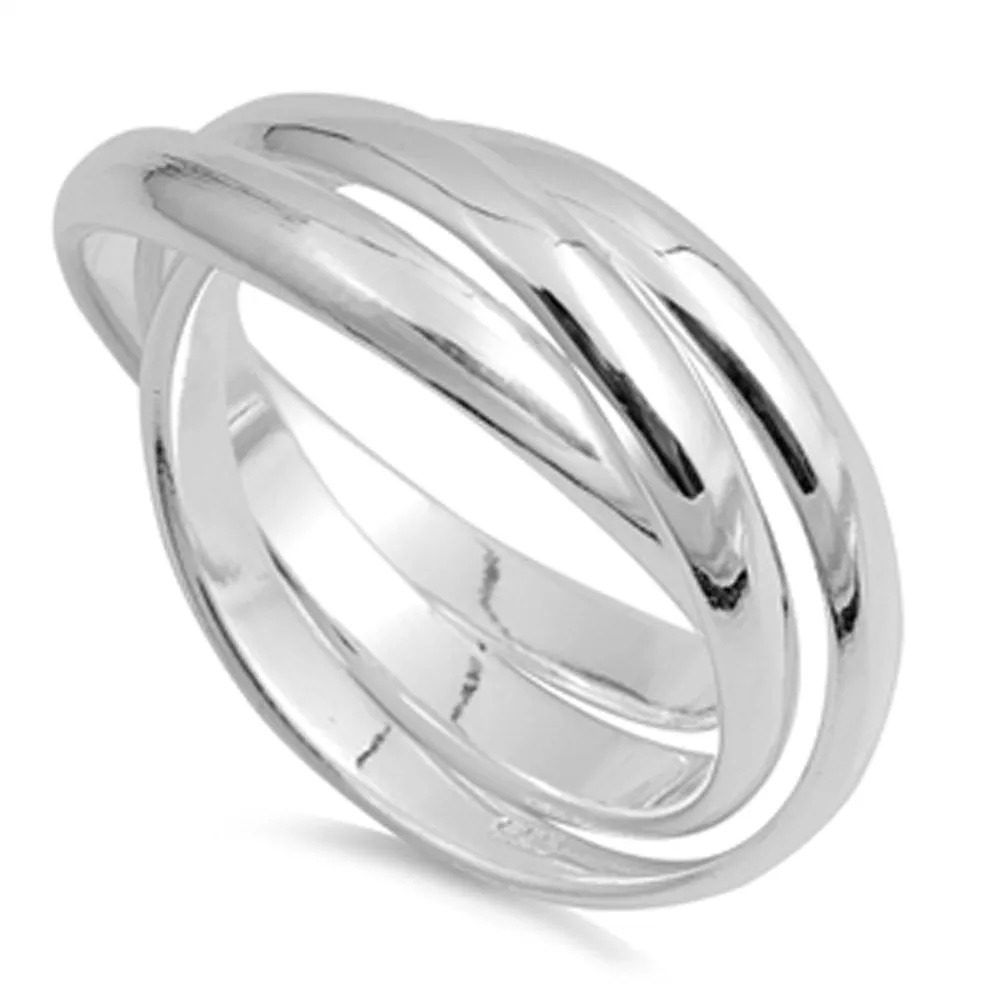 Triple 3mm Rolling Wedding Ring .925 Sterling Silver Stacked Band Sizes 4-13 for Timeless Elegance