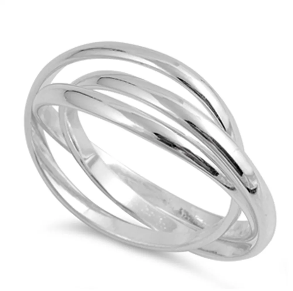 Triple Interlocked Rolling Stacking Ring in Sterling Silver, Sizes 4-13, Durable 925 Silver Band