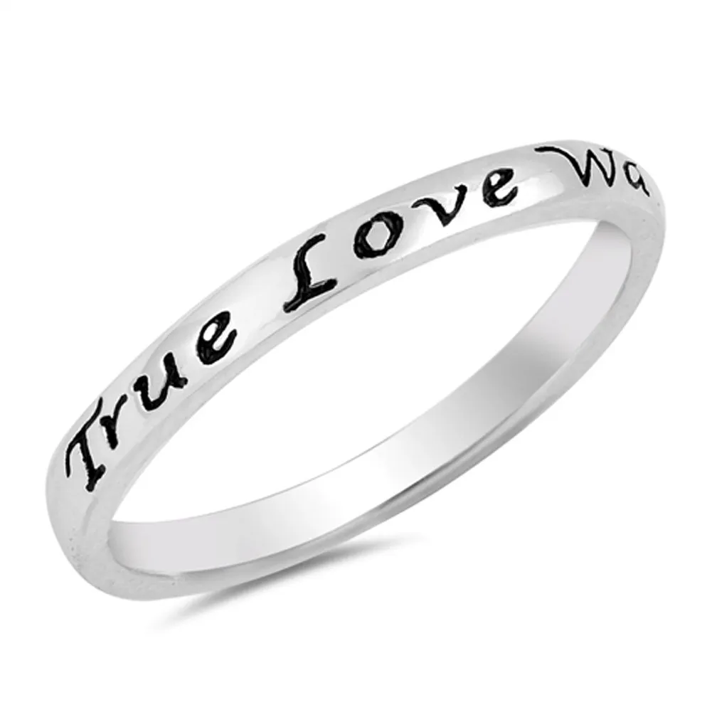 True Love Waits Heart Script Ring in .925 Sterling Silver Promise Band Sizes 3-10