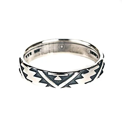 TSkies SkyWeaver Sterling Silver Southwestern Band Ring - Handcrafted, Bold Geometric Design