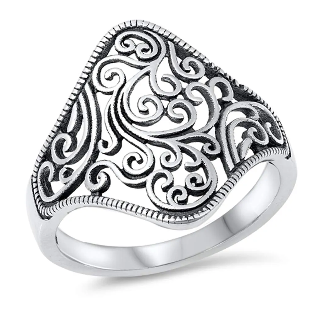 Unique Filigree Swirl Bali Style Ring in .925 Sterling Silver - Sizes 5-10 Available