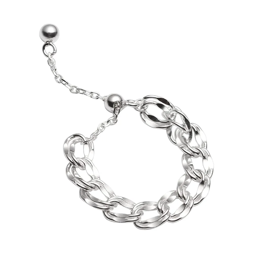 Unique Link Chain Knuckle Stacking Rings S925 Sterling Silver Adjustable with Dangling Ball