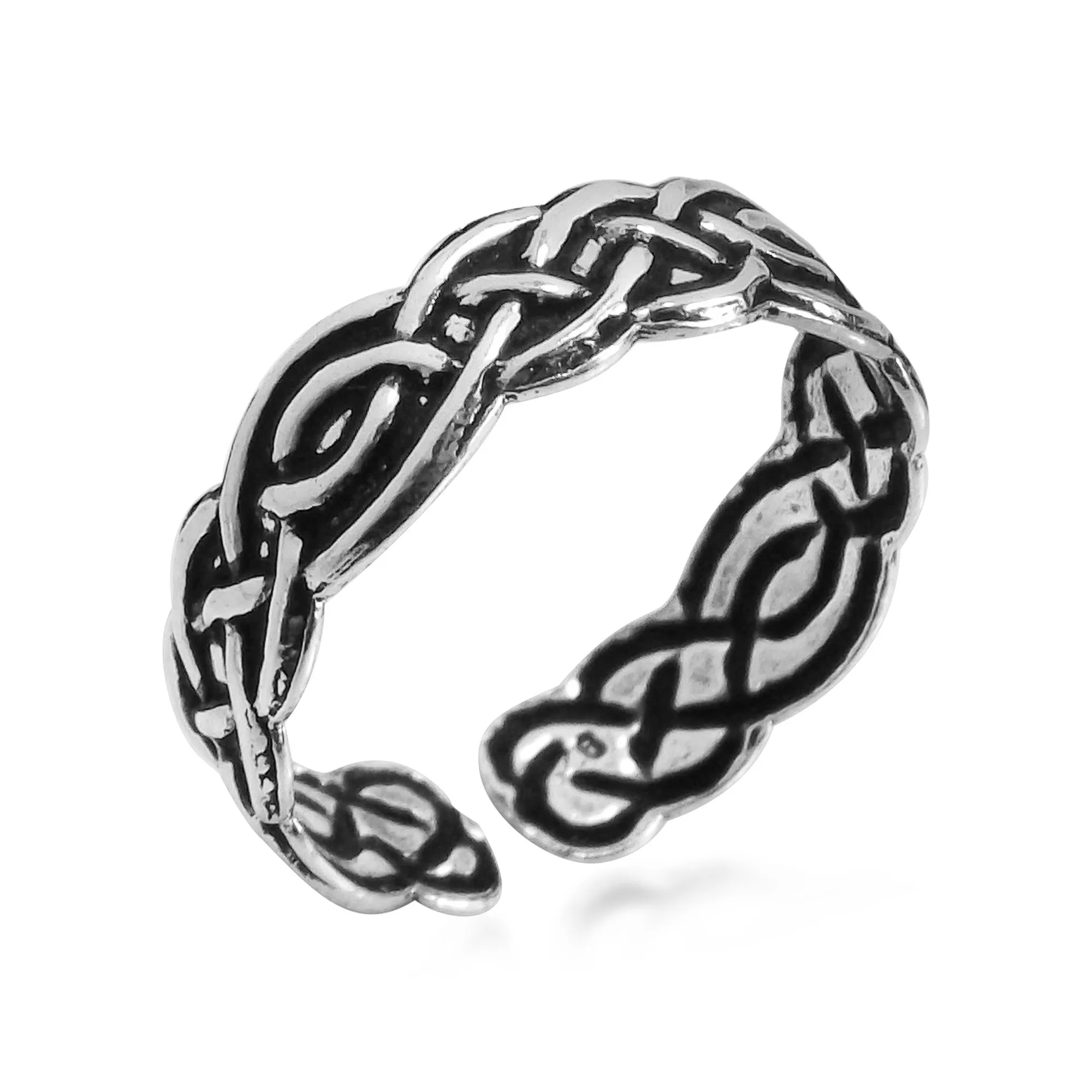 Unisex Celtic Knot Braided Sterling Silver Adjustable Ring - Meaningful Ancient Art Vibes