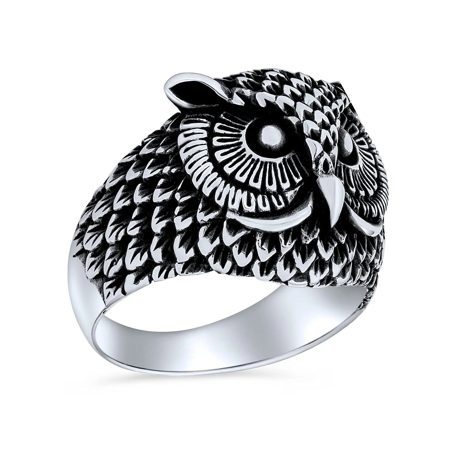 Unisex Personalized Protection Large Statement Owl Night Ring in .925 Sterling Silver