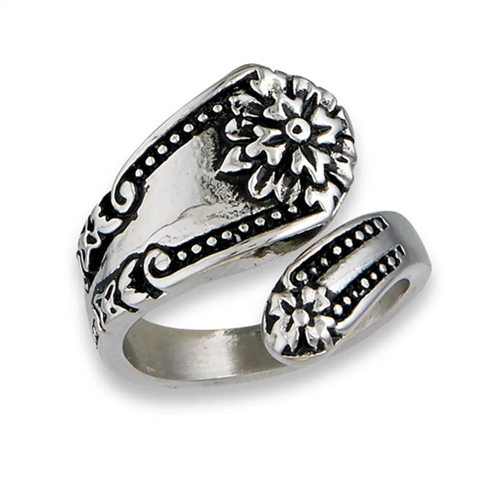 Victorian Flower Spoon Ring in Stainless Steel, Vintage Band Sizes 7-10, Durable & Tarnish Resistant