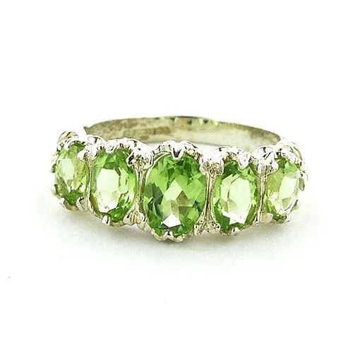 Victorian Style 925 Sterling Silver Peridot Womens Band Ring, Sizes 4-12, Deluxe Box Included