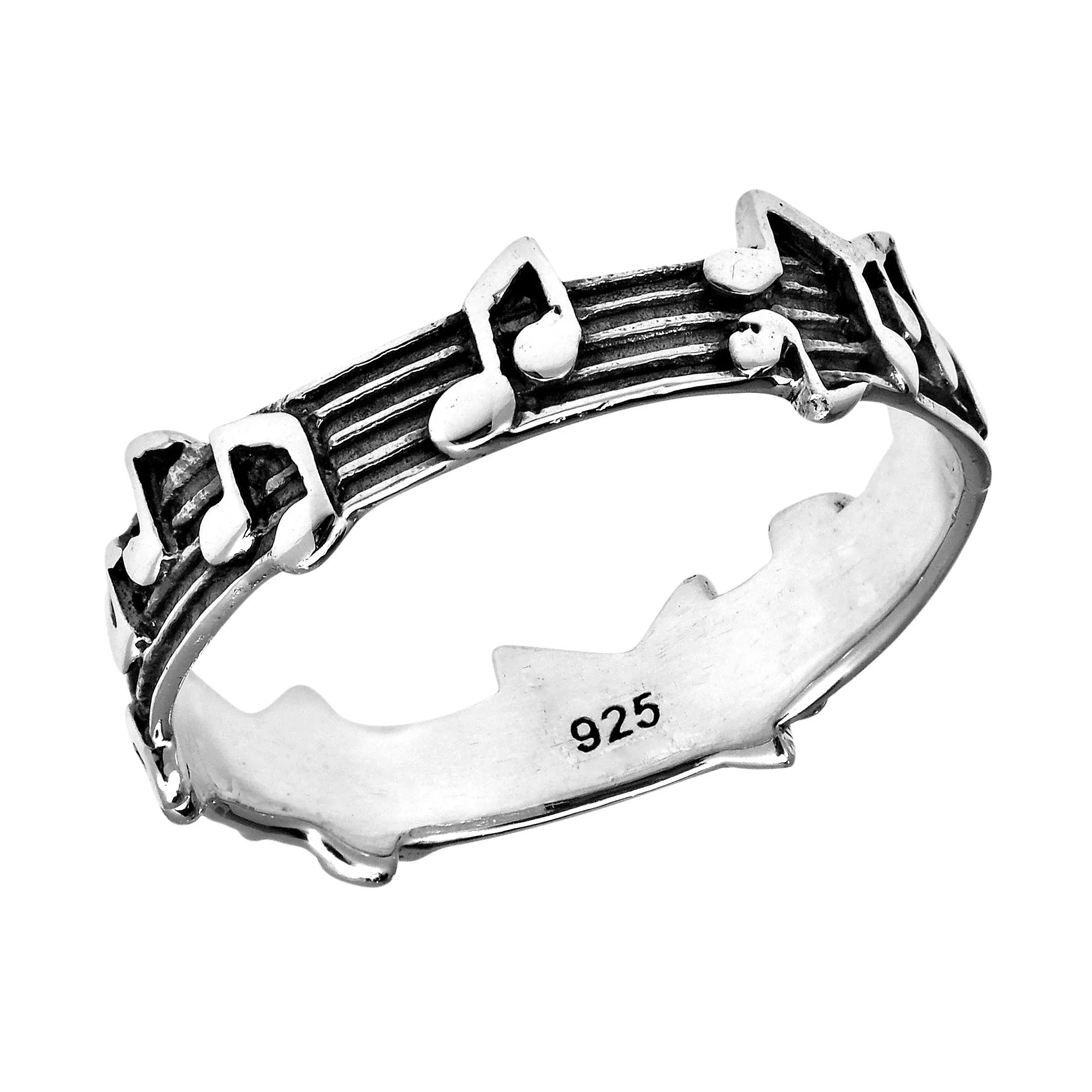 Whimsical Melody Musical Notes .925 Sterling Silver Band Ring for Women