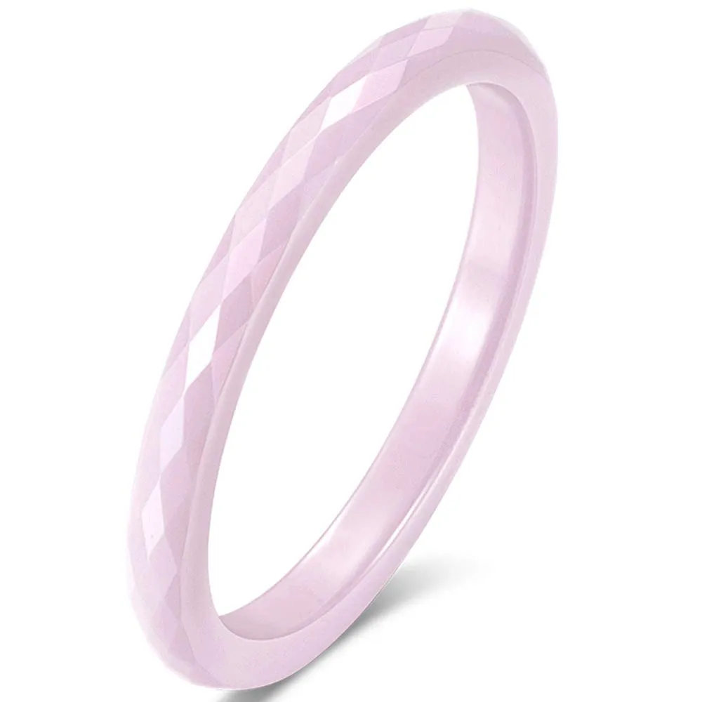 Women 2mm Classic Pink Rhombus Ceramic Wedding Ring - Fashion Engagement Promise Band