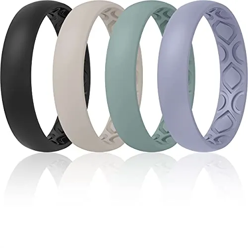 Women Breathable Eternity Pattern Silicone Wedding Rings - 4mm Wide, 1.5mm Thick, Multipack