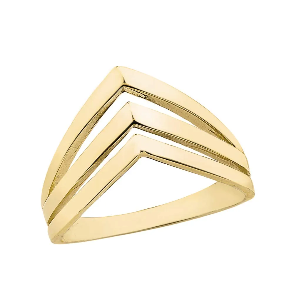 Women's 14k Gold Triple Chevron Ring, V Shaped Band, Handmade Jewelry, Perfect Gift