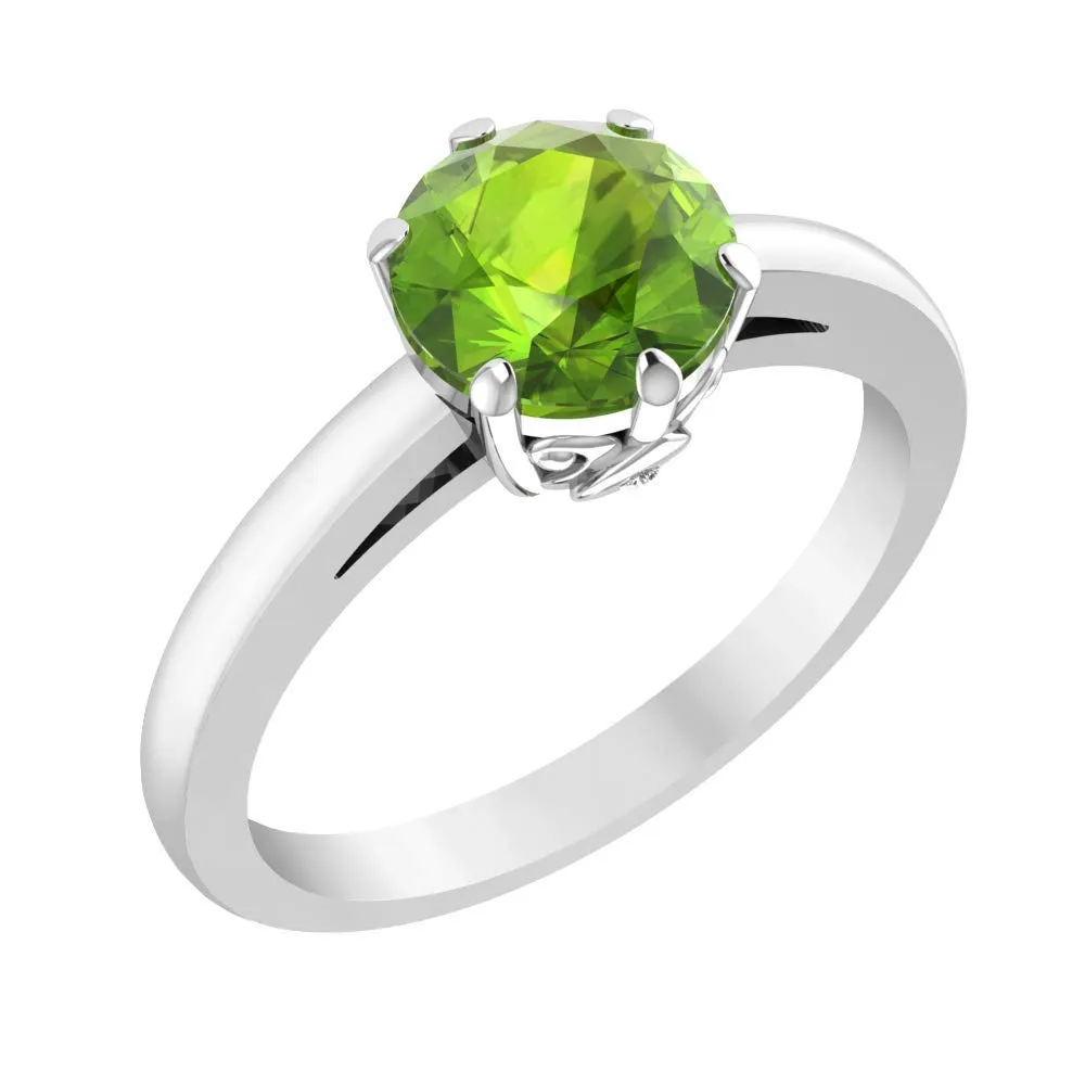 Womens 925 Sterling Silver Peridot Solitaire 7mm Engagement Wedding Ring - Timeless Jewelry