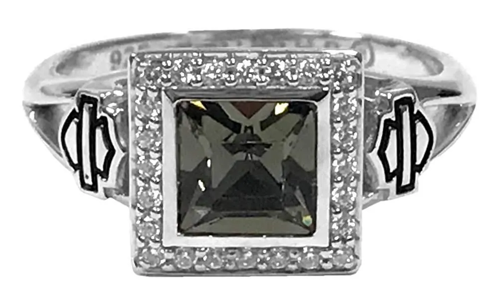 Women's Black Ice Crystal Bling Ring Size 6 - Harley-Davidson Sterling Silver Bar & Shield Logo