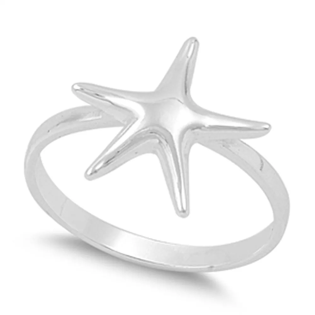 Women's Ocean Starfish Fish Promise Ring in 925 Sterling Silver, Sizes 4-10 - Timeless Quality