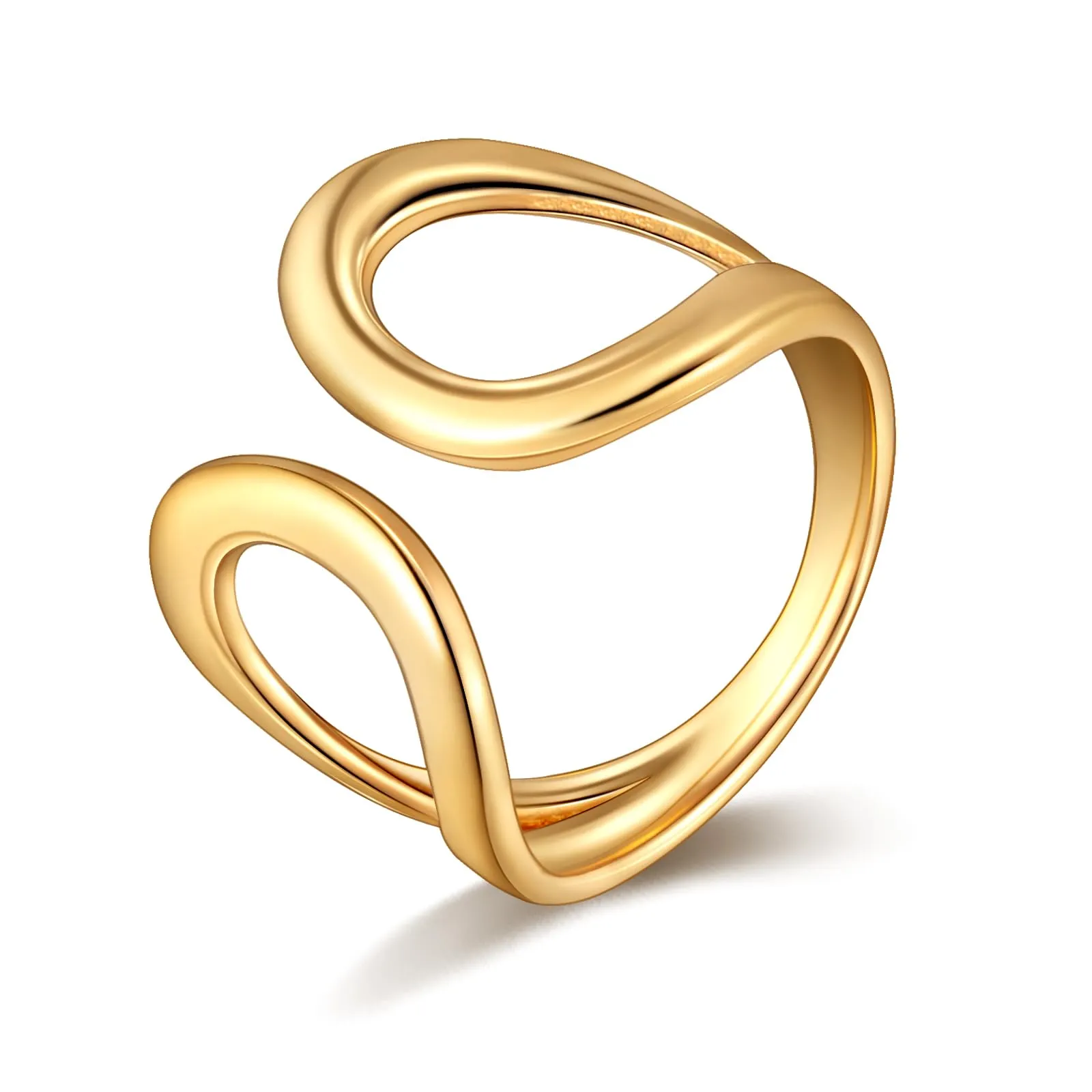 Women's Stackable Open Ring - 14K Gold Plated Heart Adjustable Teardrop Statement Jewelry