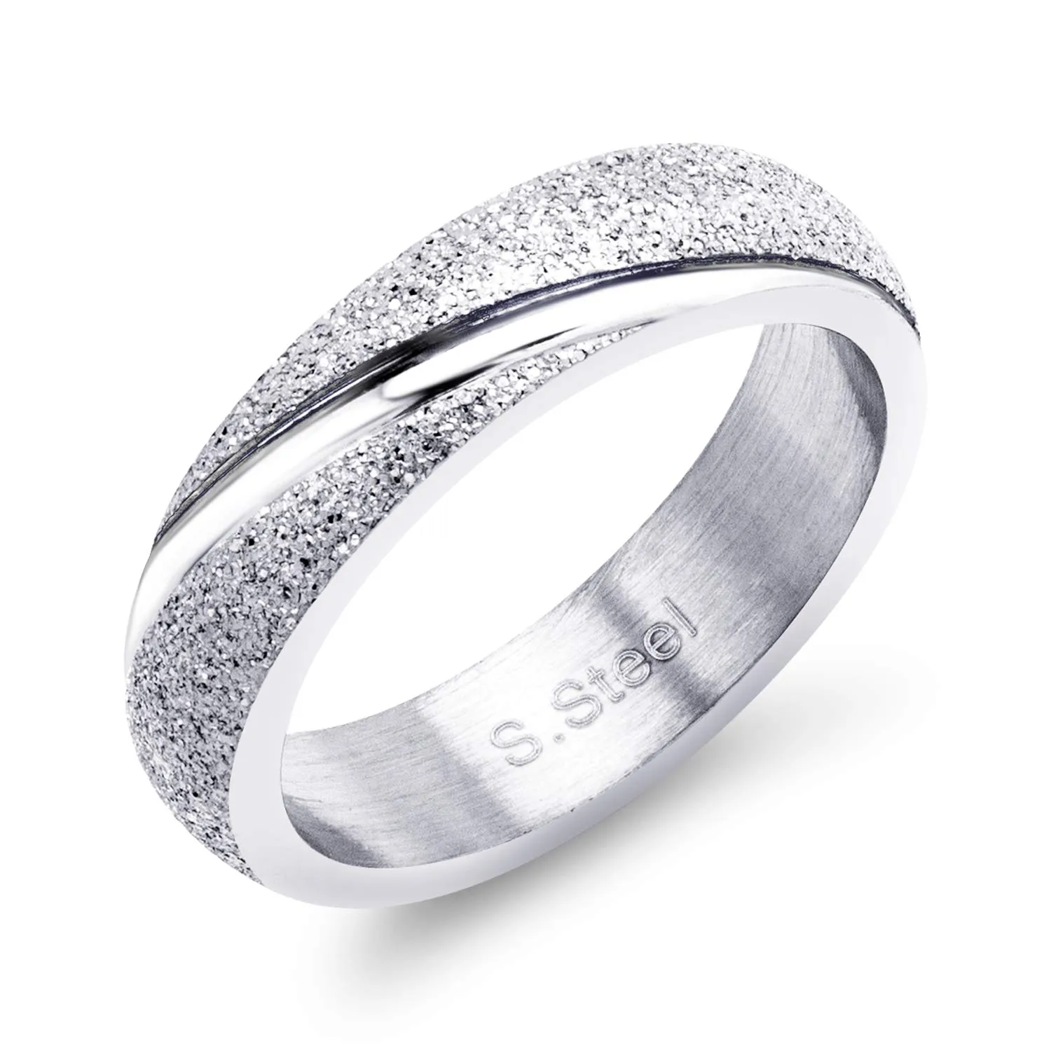 Womens Stainless Steel Glitter Engagement Promise Band Ring - Hypoallergenic Jewelry in Silver