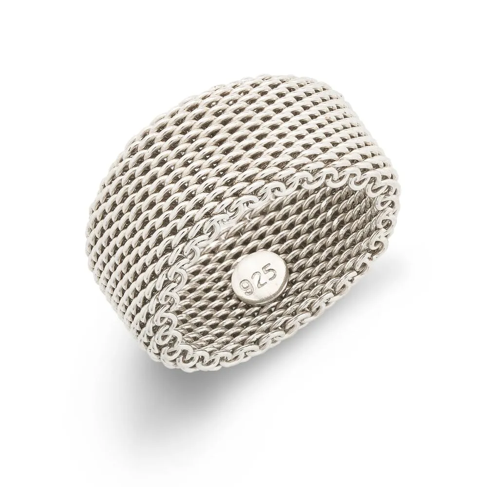 Women's Sterling Silver Mesh Ring - Perfect Gift for Mom, 8mm Wide, Includes Gift Box