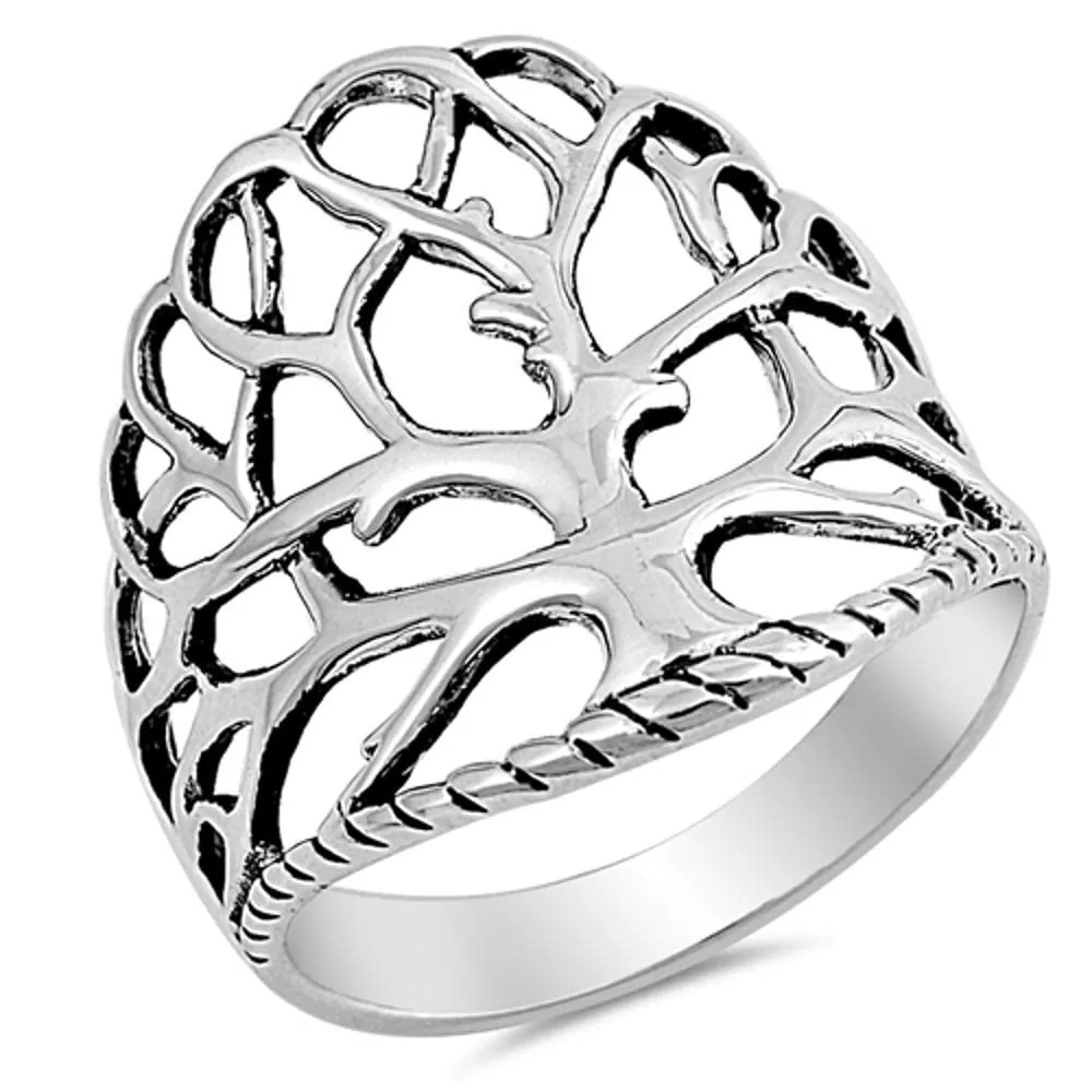 Women's Tree of Life 925 Sterling Silver Cute Ring, Bali Rope Band, Sizes 4-13