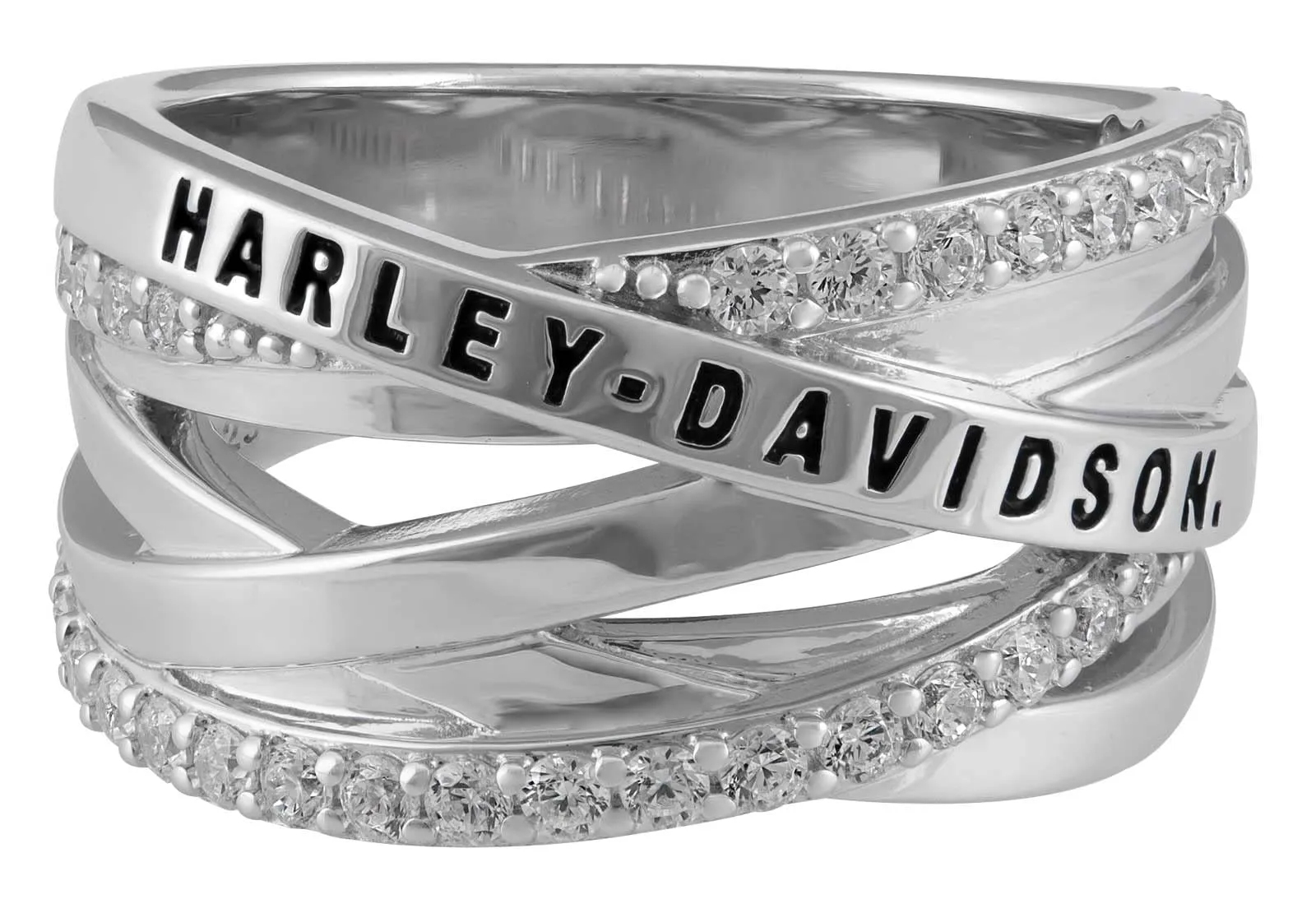 Women's Twisted Bling H-D Crystal Band Ring - Size 5 Sterling Silver by Harley-Davidson