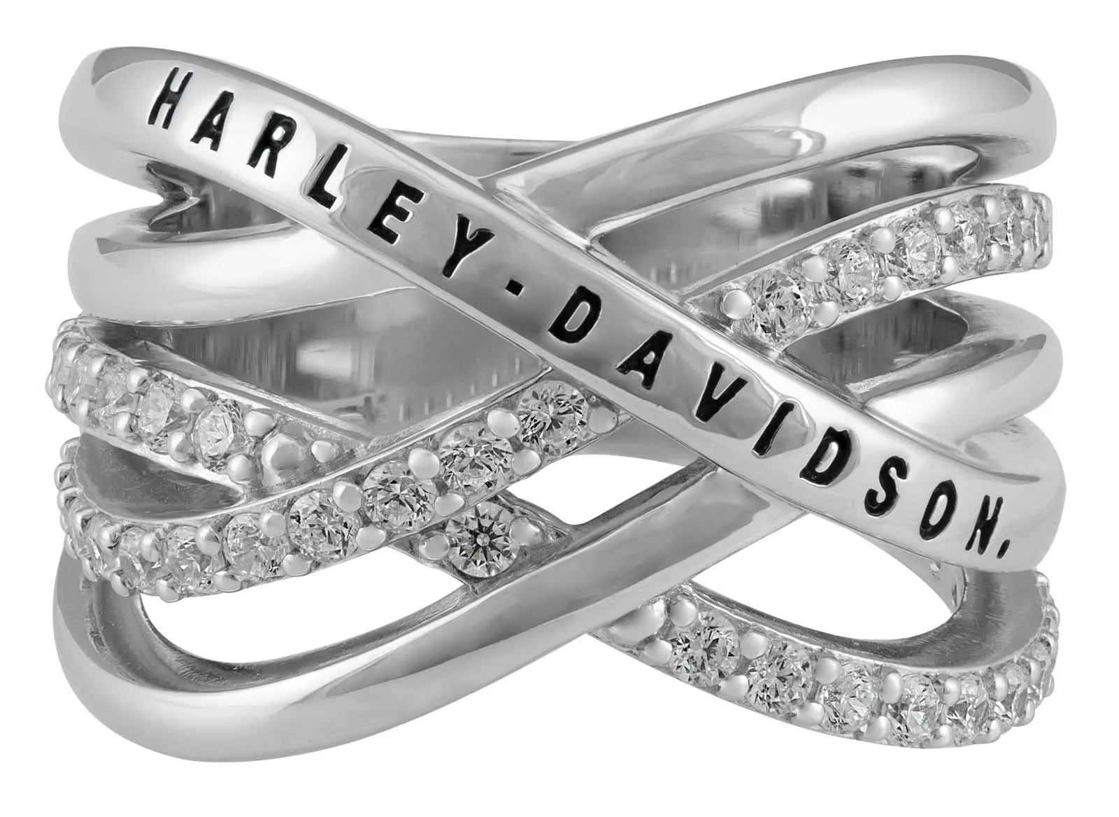 Women's Twisted Bling H-D Tapered Band Ring - Sterling Silver Size 5 with Crystal Embellishments